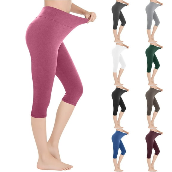 CFLVAEK Plus Size Capri Leggings for Women High Waisted Tummy Control Yoga Athletic Cropped Pants Stretch Butt Lift Fitted Capris Leggings Blue L
