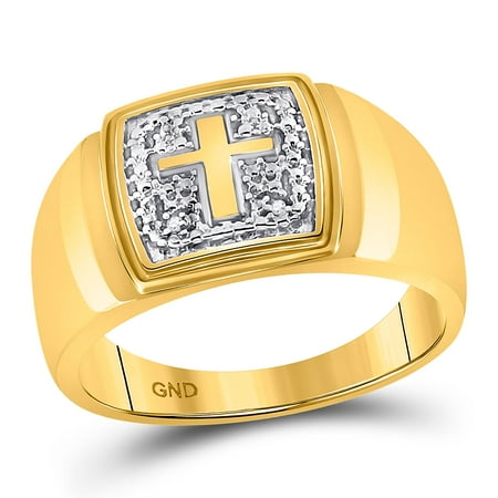 10kt Yellow Gold Mens Round Diamond Christian Cross Band Ring .01 Cttw