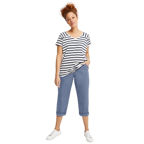 Ellos Plus Size Stretch Cotton Poplin Mid-Rise Seamed Capri