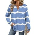 thumbnail image 5 of ZUKMRJPC Women's Long Sleeve T-Shirts Causal V Button Up Stripes Pullover Tops Fall Fashion Lightweight Loose Fit Shirts with Pocket, 5 of 7
