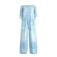 thumbnail image 5 of Denim Jumpsuit for Women Long Sleeve Off Shoulder Jean Jumpsuit Button Down Wide Leg Jean Overalls with Pockets, M, 5 of 5