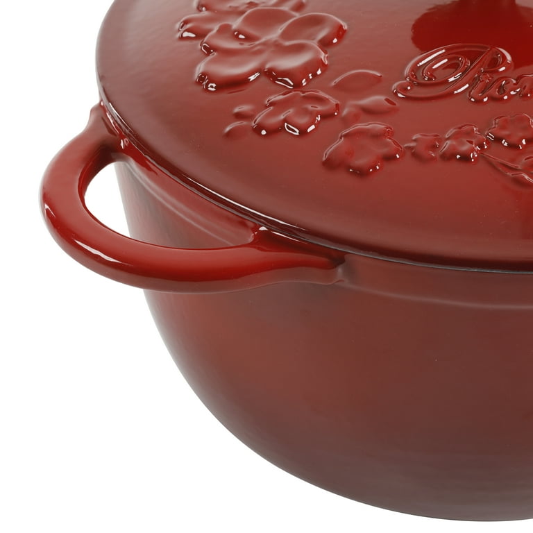 The Pioneer Woman Timeless Beauty 6-Quart Enamel-on-Cast Iron Holiday Dutch  Oven, Red