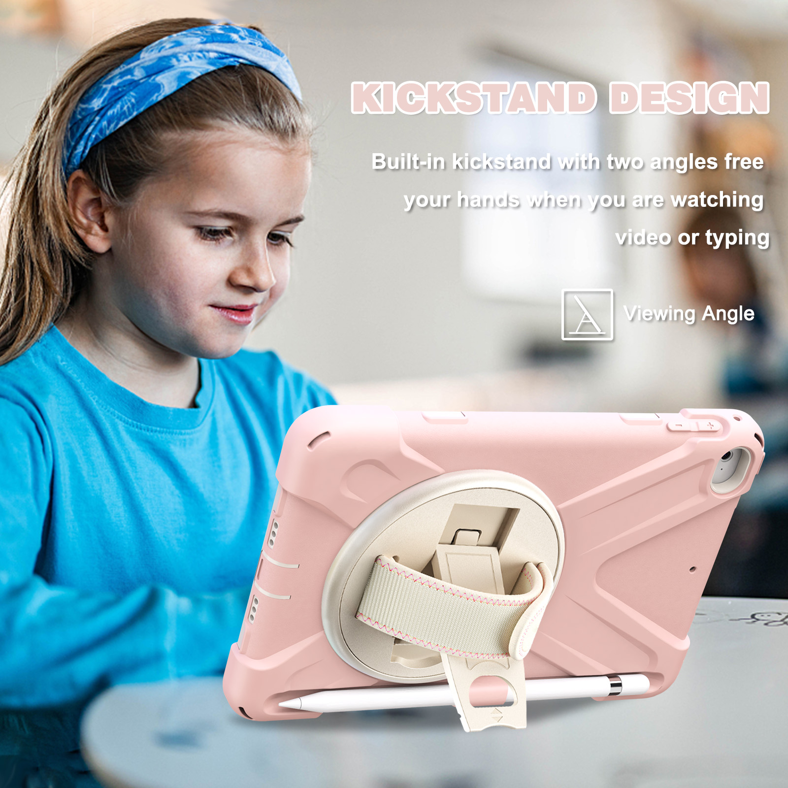 Allytech iPad Mini 5 Case Kids, iPad mini 4 Case with Screen Protector, Heavy Duty Protection Rugged Kids Friendly Shockproof Kickstand Pencil Holder Case Cover for Apple iPad mini 4/ mini 5,Pink