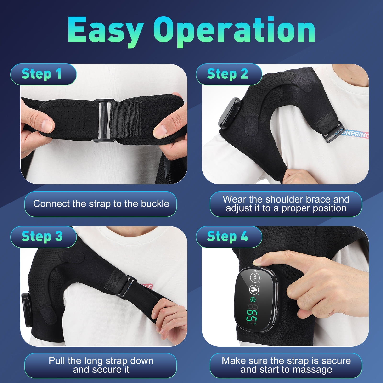 Heating Vibration Massage Shoulder Pad With Digital Display Controller 3-Speed Heating 3-speed Vibration Massage Portable Shoulder Massage Equipment Relieve Shoulder and Neck Pain USB Charging, Black