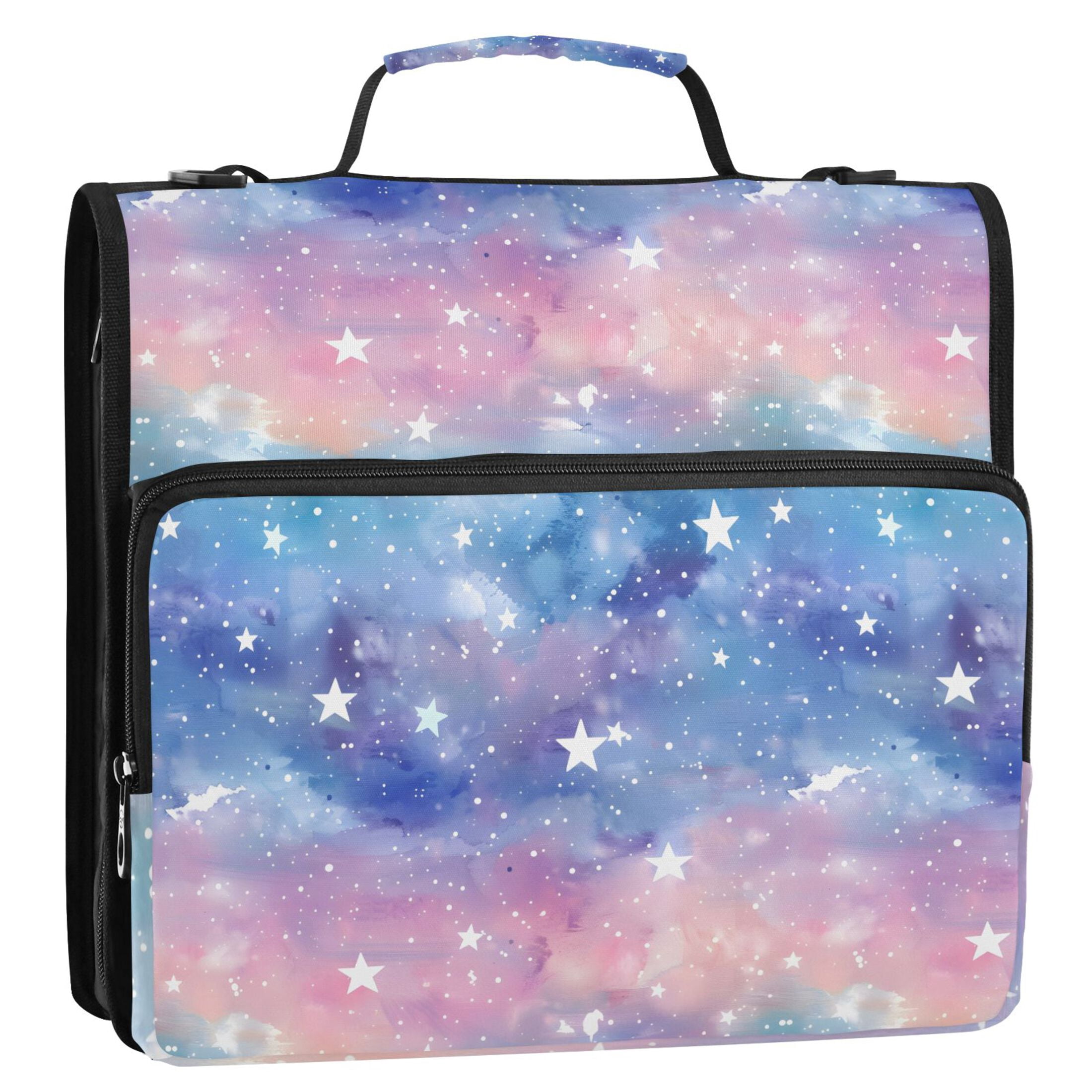 Zipper Binder Blur Blue Purple Stars 1.5 Inch Binder Folder Bag with Shoulder Strap and Handle