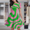 thumbnail image 2 of Pink Green Swirl Abstract Design Women's Classic Swing Skater Dress Casual Work Party Cocktail Dresses, 2 of 6