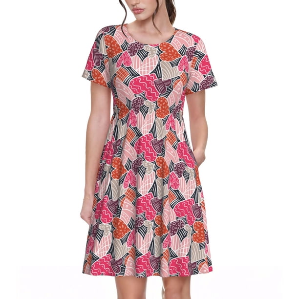 Balery Hearts for Valentines day Vestidos sueltos de manga corta para mujer, vestidos de verano 2025, vestidos casuales de corte A con vuelo.