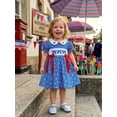 thumbnail image 4 of BemeyourBBs Toddler Baby Girl 4th of July Dress Outfit Little Baby Girl Patriot Independence Day Dress Summer Smocked Dress Puff Short Sleeve Doll Collar Star Stripes Print Bow Decor A Line Dress, 4 of 9