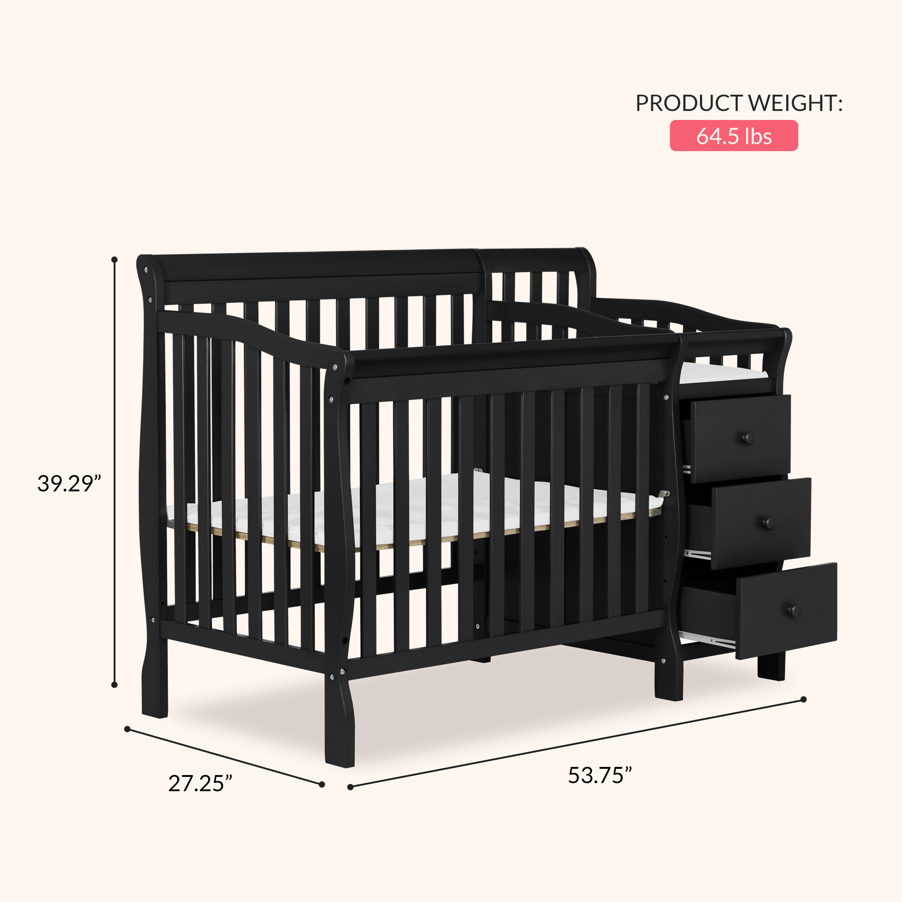 Dream On Me Jayden 4-in-1 Convertible Crib with Changer Black