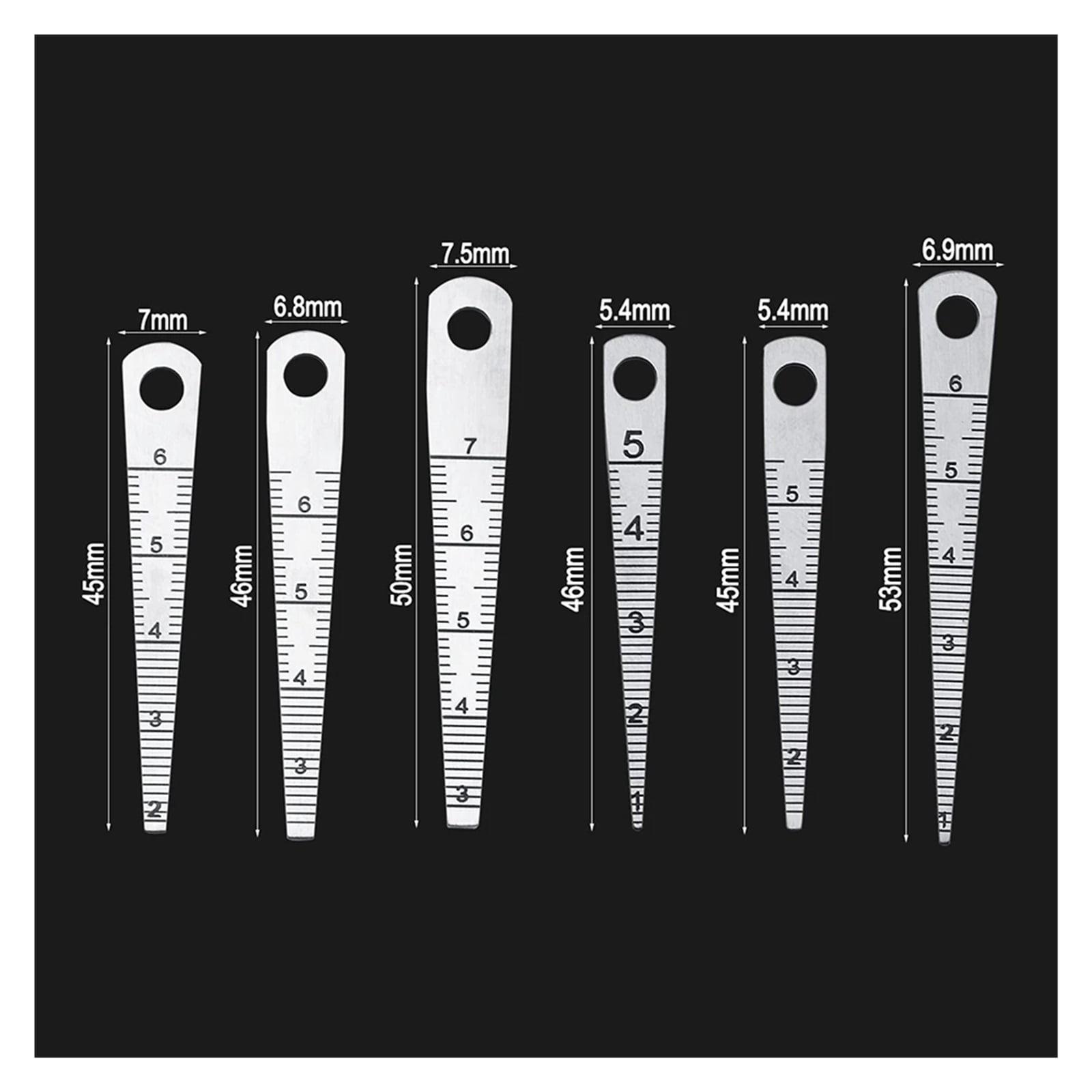 6pcs/set Stainless Steel Taper Gauge 0mm-7mm Aperture Scale Wedge Feeler Gauge Aperture Scale Hole Inspection Measuring Ruler ,Corrosion-Resistant