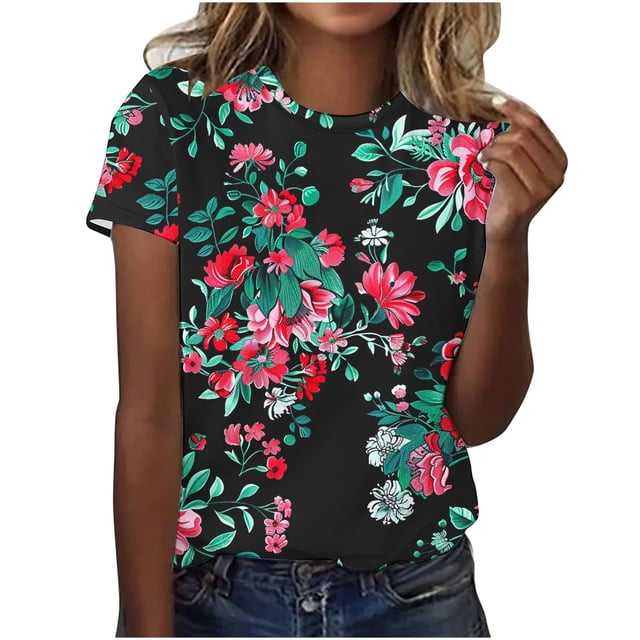 Tops de Ajuste Suelto para las Mujeres Impreso Manga Corta Suéter Camiseta Cuello Redondo Blusa Casual, Top de Moda para el Uso Diario Y las Salidas