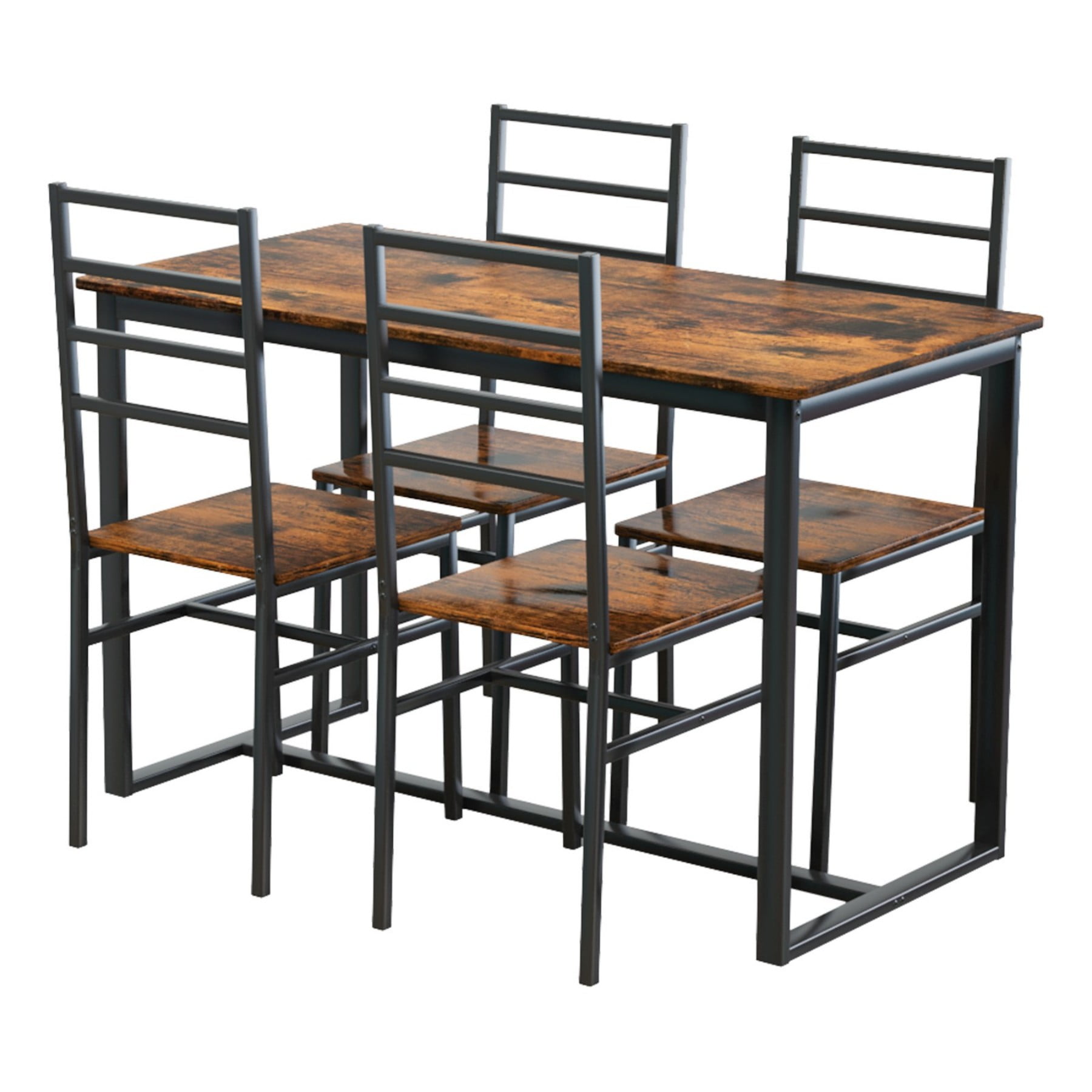 Leumius Dining Table Set for 4,Modern Wooden Kitchen Table, Square Dinette Set for Kitchen Dining Room,Dark Walnut 01