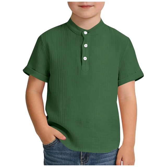 Camisa de Cuello Redondo de Manga Corta para Niños en Algodón
