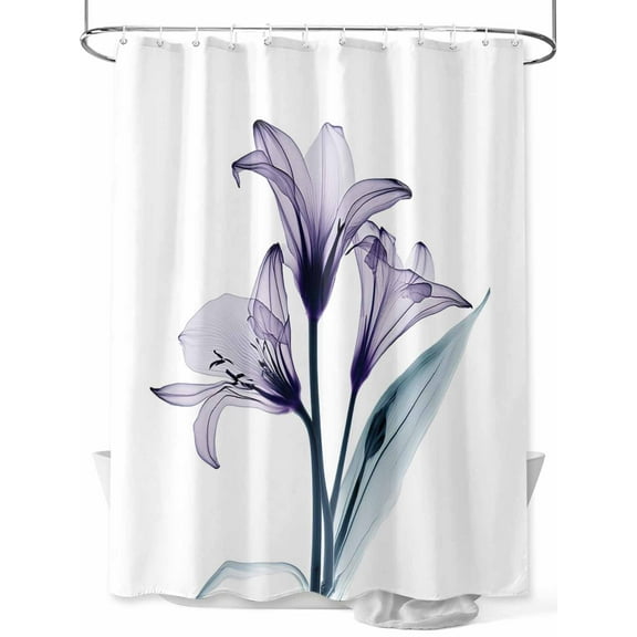 Abstract Ombre Shower Curtain, Purple Lily White Texture Waterproof Shower Curtain Set with 12 Hooks Lightweight Washable Fabric Shower Curtains for Bathroom 72x78 Inches