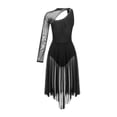 thumbnail image 3 of Jizyo Women's Figure Ice Skating Dress Shiny Rhinestone Asymmetric Mesh Leotard Dress Lyrical Black L, 3 of 7