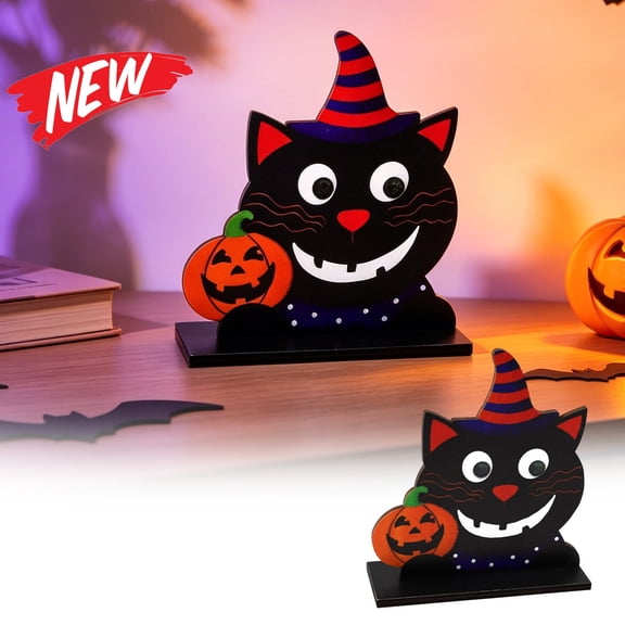 Halloween Decorations Savings, Wooden Halloween Tabletop Ornament Spooky Halloween Decoration Wooden Craft for Fall Holiday Decor Tabletop Centerpiece Indoor Display Multicolor 12.5x11.5 x 4 cm