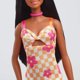 thumbnail image 4 of Barbie Fashionistas Doll #233 with Black Hair, Wearing Checkered Orange and Pink Flower Midi Dress with Necklace and Sandals, 4 of 5