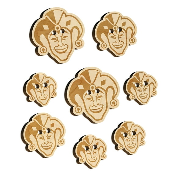 Court Jester Joker Harlequin Wood Buttons for Crochet Knitting Sewing DIY Craft - 1.00 Inch Medium (7pcs)