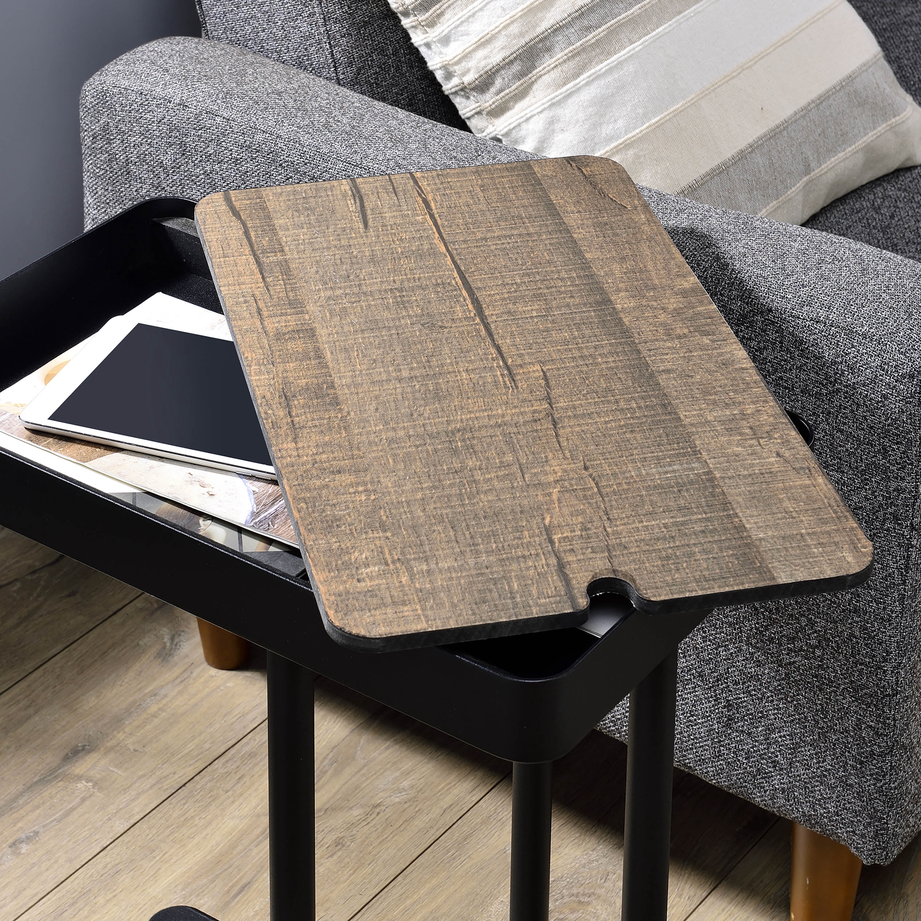 Furniture of America Asher Adjustable Side Table, Rustic Oak