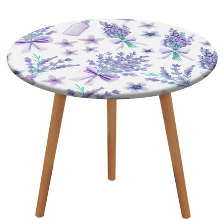 

Bybiment Round Fitted Tablecloth with Elastic Edge Pattern Watercolor Lavender Flowers Decorative Tablecloth Table Cover 47 Inch