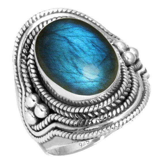 925 Silver Ring For Women - Girls Gray Natural Labradorite Stone Silver Ring Size 5 November Birthstone Fashion Silver Ring Size 5 Gift For Women On Halloween 925 Silver Jewelry With Gemstone
