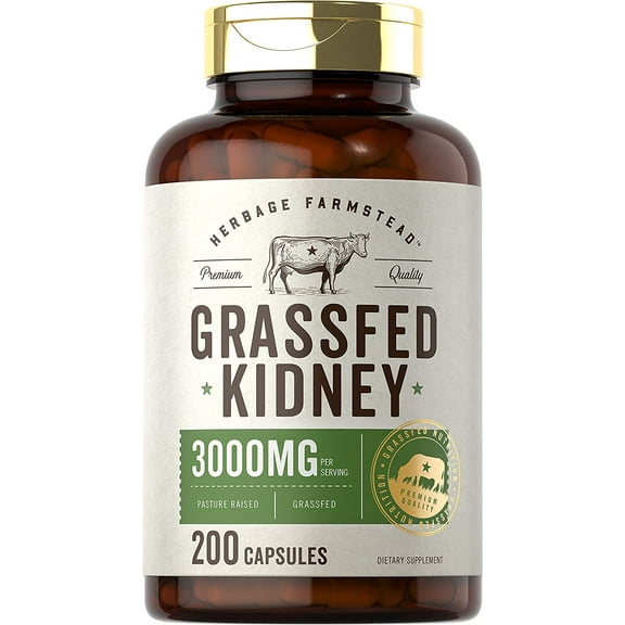 Grassfed Beef Kidney | 3000mg | 200 Capsules | by Herbage Farmstead
