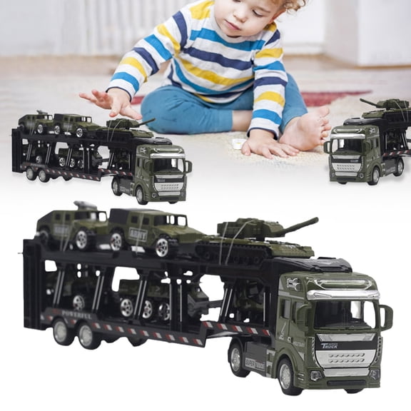 Goowood Army Toys for Boys 1:48 Scale Diecast Military Vehicle Set with 6 Mini Tanks Pull Back Container Truck Toy for Kids Age 8 and Up
