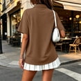 thumbnail image 4 of Women Pocket Lapel Short Sleeve Polo Shirt, Loose Side Slit Double Yarn Polyester Casual Button Top(KhakiM), 4 of 7