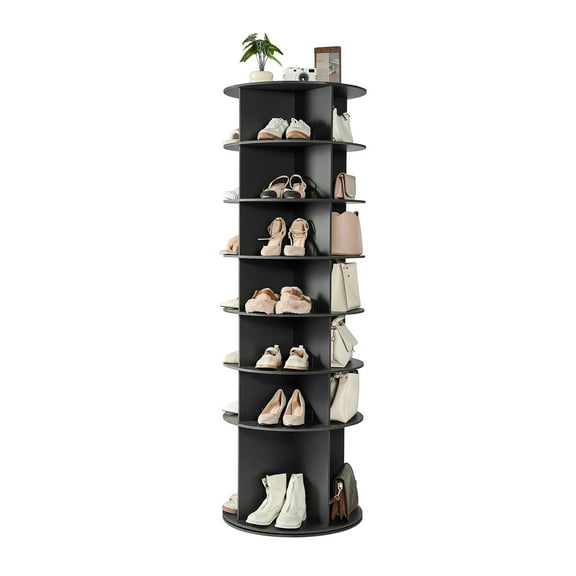 VEVOR 7 Tiers Rotating Shoe Rack Tower, 360° Spinning Shoe Rack, Revolving Storage Round Carousel Display, Freestanding Lazy Susan Organizer Display for Bedroom, Living Room, Entryway, Closet, Black