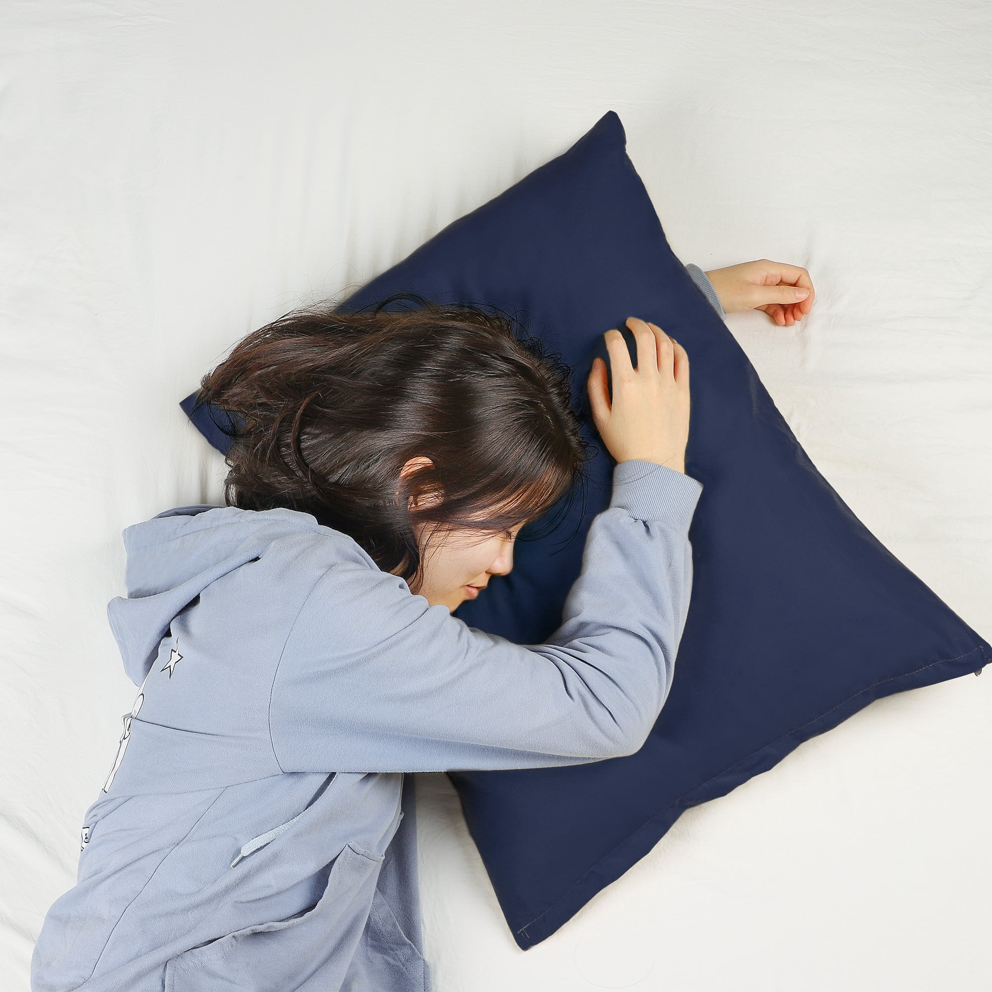 Unique Bargains 2-Piece 1800D Microfiber Solid Pillowcases Navy Travel