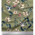 thumbnail image 1 of Soimoi Rayon Fabric Robin,Leaves & Wildflower Floral Printed Fabric 1 Yard 56 Inch Wide, 1 of 1