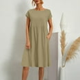 thumbnail image 3 of Summer for Women Cotton Linen Short Sleeve Crewneck Loose Ruffle Flowy Midi Tshirt Dress Beach Vacation Dress, 3 of 6