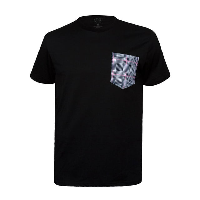 Gravity Threads T-Shirt à Col Rond pour Homme avec Poche Fabriqué aux É.-U., Hounds Tooth m