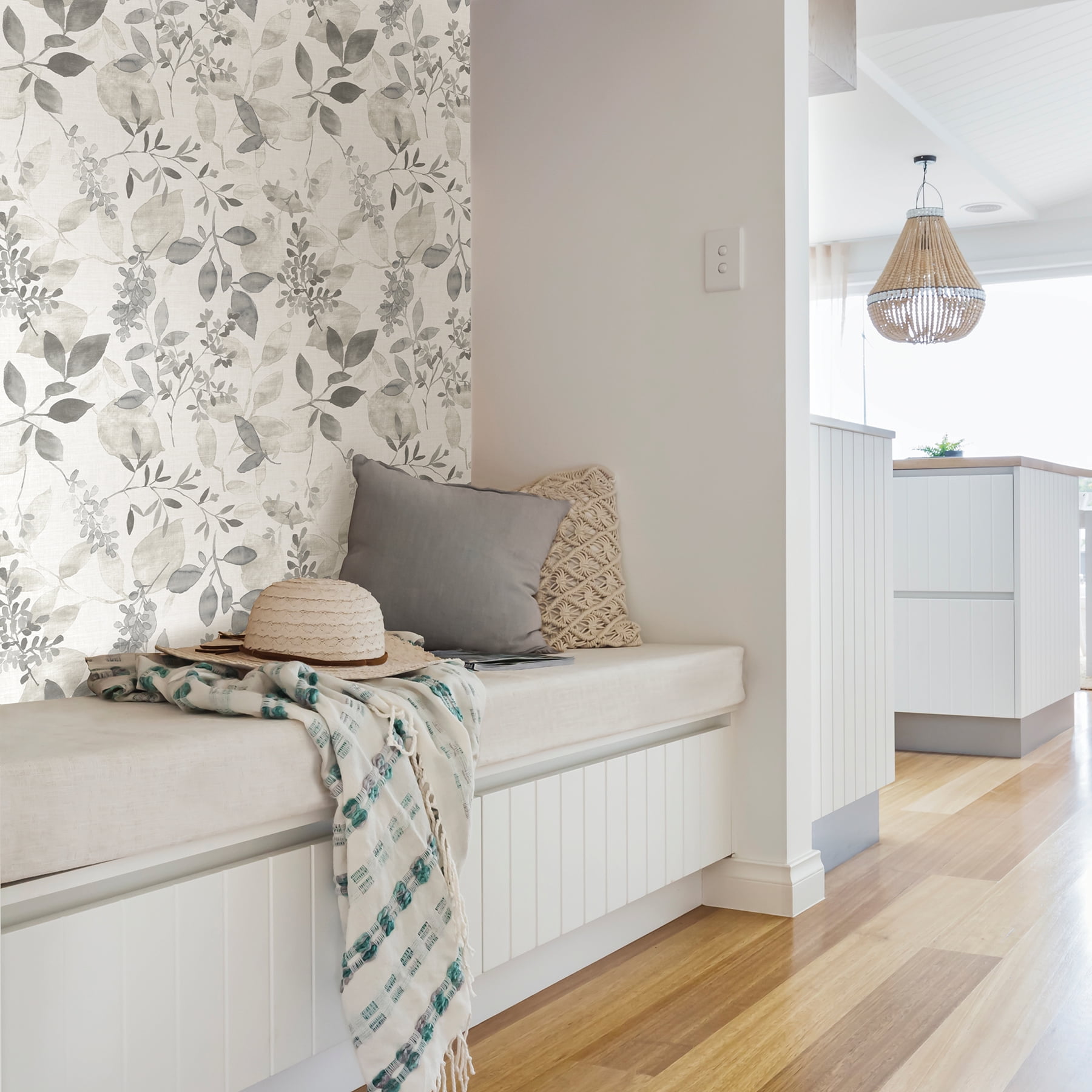 NuWallpaper Grey Breezy Vinyl Peel And Stick Wallpaper, 216-in by 20.5-in, 30.75 sq. ft.