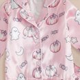 thumbnail image 4 of CAUYDY Toddler Girls Halloween Pajamas Fuzzy Trim Button Down Cute Pumpkin Ghost Print Long Sleeve Shirt Elastic Pants 2 Piece Satin Pajama Set(L101-Red,18-24 M), 4 of 4