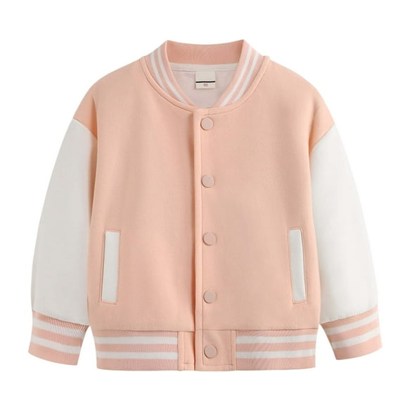 Emitonse Boys Bomber Jacket,Baby Girl Jackets,Kids Comfortable Baseball Jackets Boys Girls Jacket Lightweight Plain Button Casual Coat Boys Fashion Size 18-24 Months,Pink