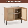 thumbnail image 3 of Costway Rattan Buffet Sideboard Cabinet Cupboard w/ Adjustable Shelf Oak, 3 of 9