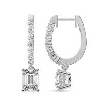 Diamond Dangle Earring | 10 Carat IGI Certified Emerald Shape Lab Grown Diamond Dangle | 14K in White Gold | Elara Dangling Lab Diamond Earrings | FG-VS1-VS2 Quality | Friendly Diamonds