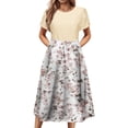 thumbnail image 2 of vigerkar Spring Dresses for Women 2025 Summer Vacation Short Sleeve Midi Shirt Floral Beach Vacation Clothes Length Loose Beige, S, 2 of 7
