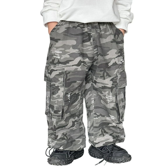 Tfken Toddler Children Boys Pants Casual Trendy Camouflage Print Cargo Wide-Leg Army Green Trousers Size 18-24 Months