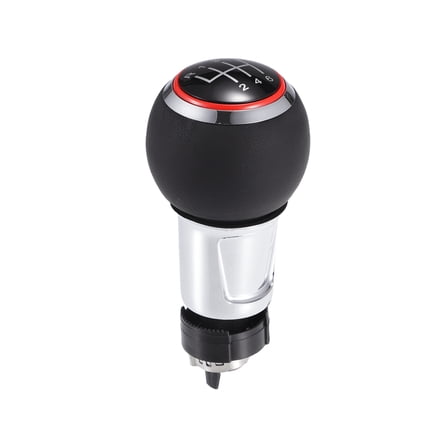 6 Speed Shift Knob - Stick Shifter Lever Knob - for Audi A4 07-15 Faux Leather Red Silver Tone - 1 Pc
