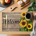 thumbnail image 2 of Sunflower Welcome Placemats Set of 6 Farmhouse Brown Wood Grain Rustic Place Mats Indoor Wipeable Table Mats Washable Cloth Dining Table Placemats for Kitchen Holiday Party Home Decor 13x19 Inch, 2 of 9