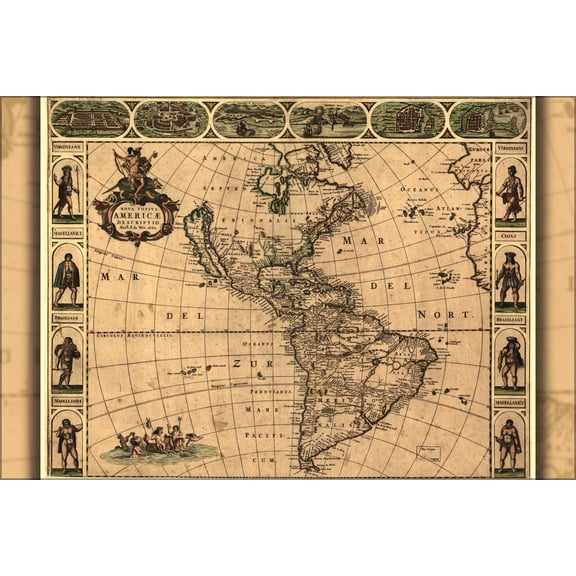 24"x36" Gallery Poster, Nova totivs America descriptio map america 1660