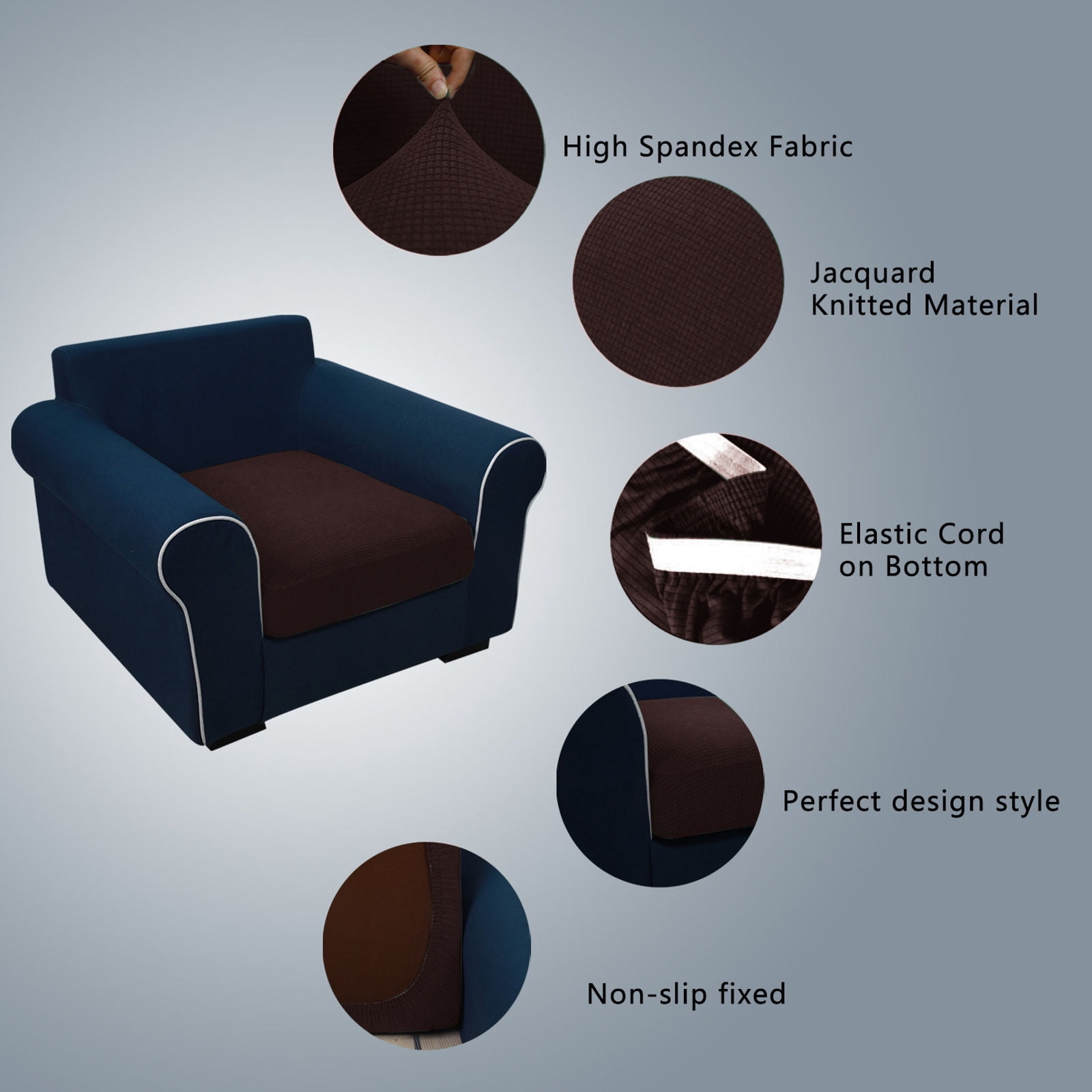Stretch Couch Cushion Covers Waterproof, Jacquard Fabric Sofa Seat Slipcover Protectors for Chair Loveseat Individual 1 2 3 4 Seats Couch Covers-Light brown-1 Seats