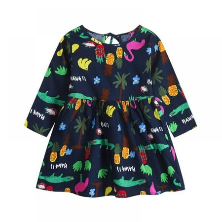 

Little Girls Warm Round Neck Long Sleeve Floral Dresses for Girl Spring Atumn Dress