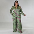 thumbnail image 2 of AURA Women Plus Size Silk Like Two Piece Outfit Casual Long Sleeve Printed Set, 2 of 8
