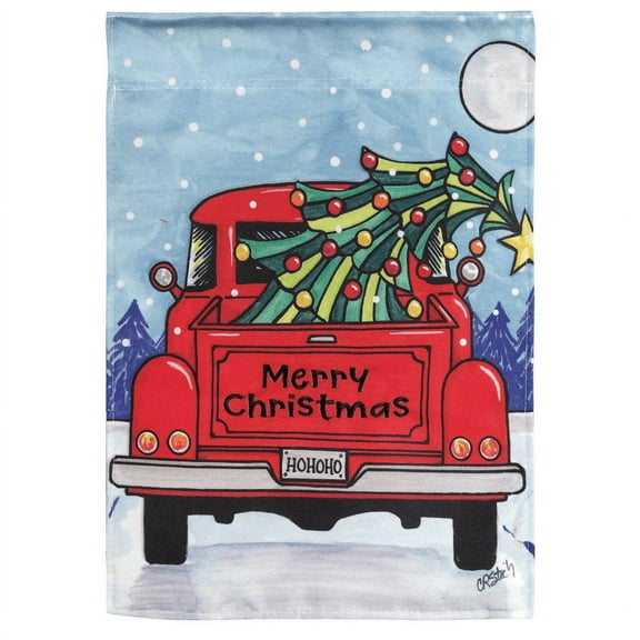 Magnolia Gardens M011450 13 x 18 in. Truck with Tree Plus Double Applique Garden Flag