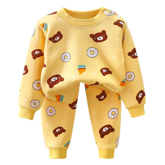 Quealent Infant Baby Boy Fall Clothes Set Funny Sweatshirt Pant Outfits Toddler Winter Outfits Long Sleeve Cute Print Sweatshirt Pants Clothing set (Light Yellow, 18-24 Months)