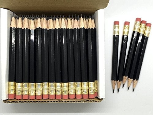 Express Pencils - Half Pencils with Eraser - Golf, Classroom, Pew, Short, Mini - Hexagon, Sharpened, Non Toxic, 2 Pencil, Color - Black, (Box of 48) Golf Pocket Pencils