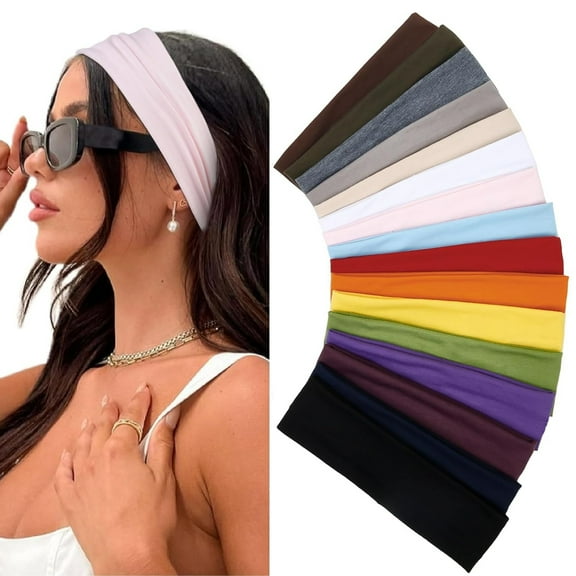 Multicolor Fashion Women's Hair Accessories - 16 Pack Elastic Non-Slip Soft Cloth Headbands for Yoga, Running, and Sports